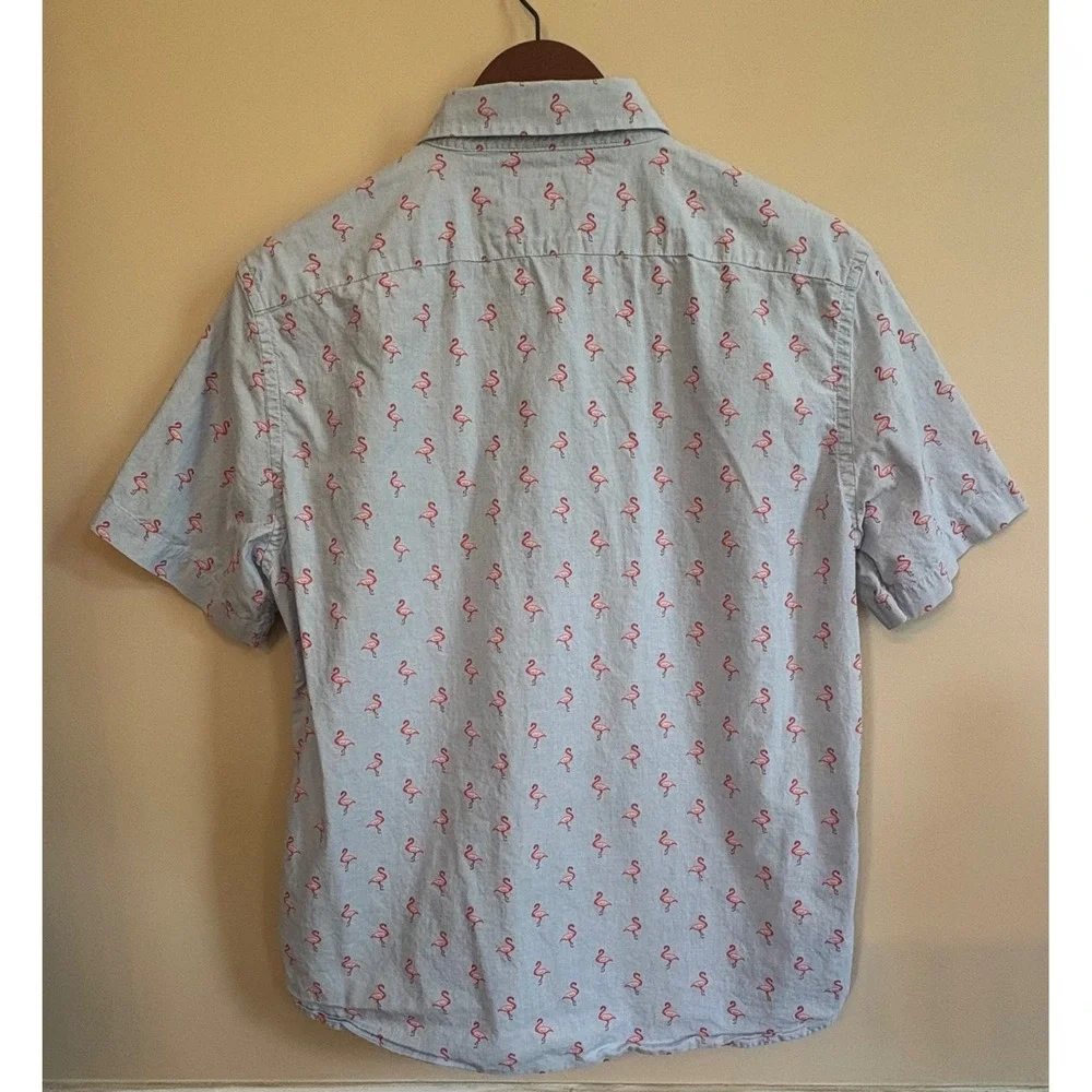 Banana Republic Flamingo Print Standard Fit Cotton Short Sleeve Shirt Men Small